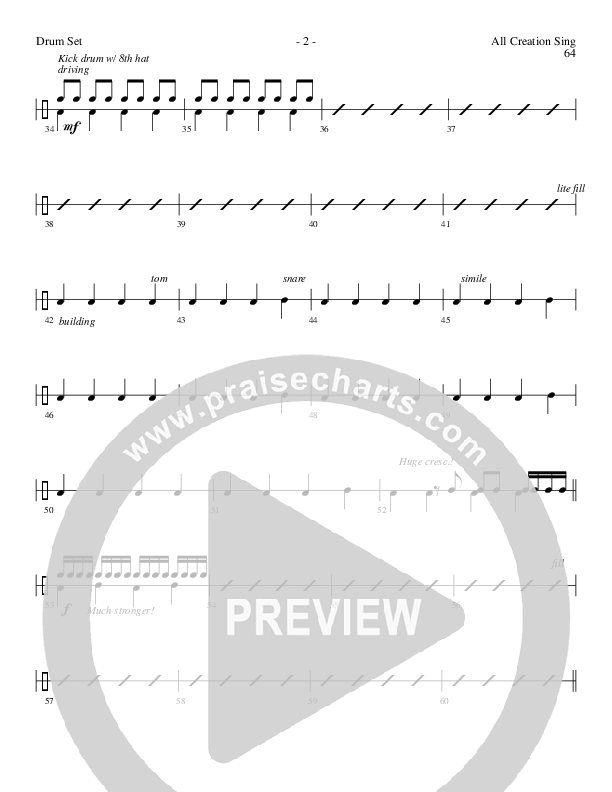 All Creation Sing (Joy To The World) (Choral Anthem SATB) Drum Set (Lillenas Choral / Arr. Gary Rhodes / Orch. Tim Cates)