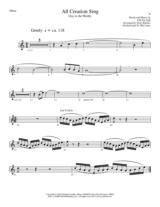 All Creation Sing (Joy To The World) (Choral Anthem SATB) Oboe (Lillenas Choral / Arr. Gary Rhodes / Orch. Tim Cates)