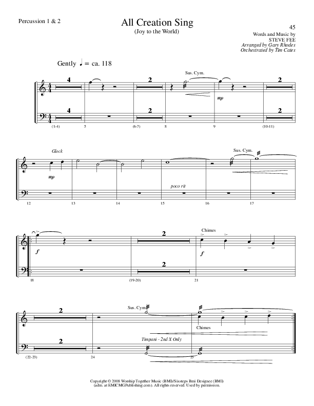 All Creation Sing (Joy To The World) (Choral Anthem SATB) Percussion (Lillenas Choral / Arr. Gary Rhodes / Orch. Tim Cates)