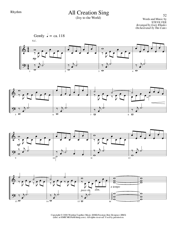 All Creation Sing (Joy To The World) (Choral Anthem SATB) Rhythm Chart (Lillenas Choral / Arr. Gary Rhodes / Orch. Tim Cates)
