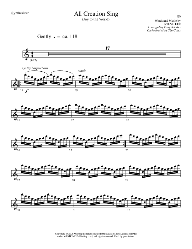 All Creation Sing (Joy To The World) (Choral Anthem SATB) Synth (Lillenas Choral / Arr. Gary Rhodes / Orch. Tim Cates)
