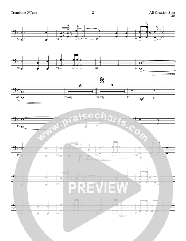 All Creation Sing (Joy To The World) (Choral Anthem SATB) Trombone 3/Tuba (Lillenas Choral / Arr. Gary Rhodes / Orch. Tim Cates)