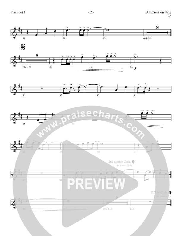 All Creation Sing (Joy To The World) (Choral Anthem SATB) Trumpet 1 (Lillenas Choral / Arr. Gary Rhodes / Orch. Tim Cates)