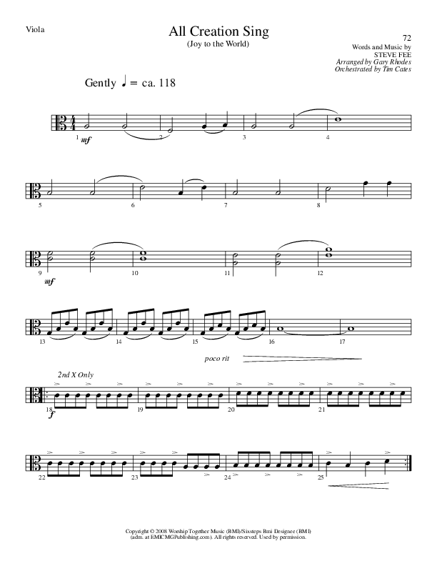 All Creation Sing (Joy To The World) (Choral Anthem SATB) Viola (Lillenas Choral / Arr. Gary Rhodes / Orch. Tim Cates)