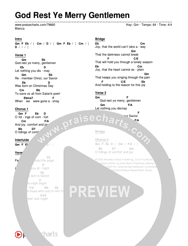 God Rest Ye Merry Gentlemen (Joy) Chords & Lyrics (Blanca / Alex Compos)