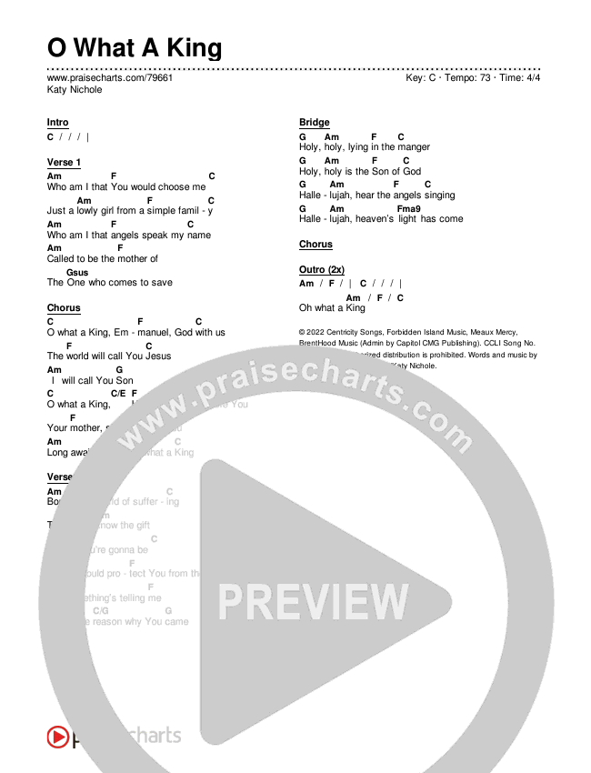 O What A King Chords & Lyrics (Katy Nichole)