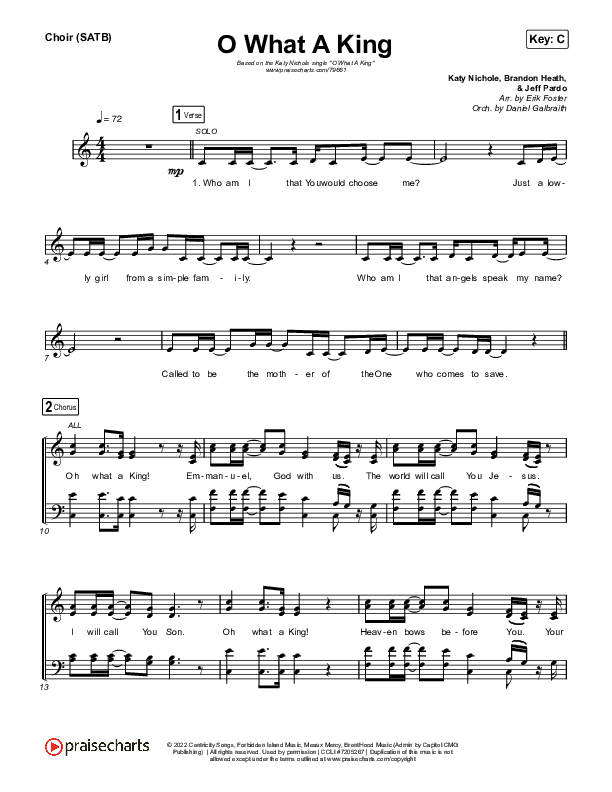 O What A King Choir Sheet (SATB) (Katy Nichole)