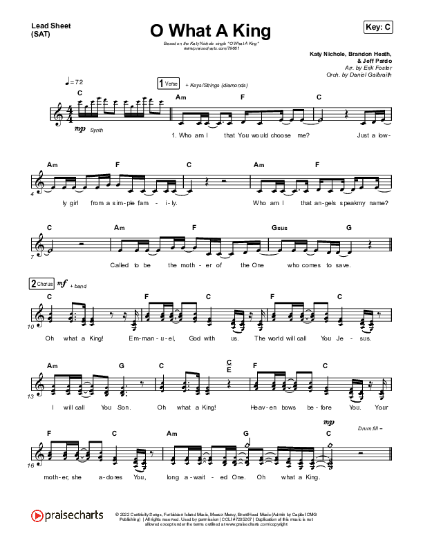 O What A King Lead Sheet (SAT) (Katy Nichole)