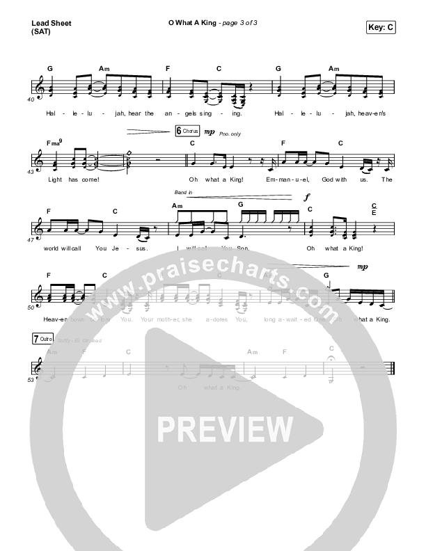O What A King Lead Sheet (SAT) (Katy Nichole)