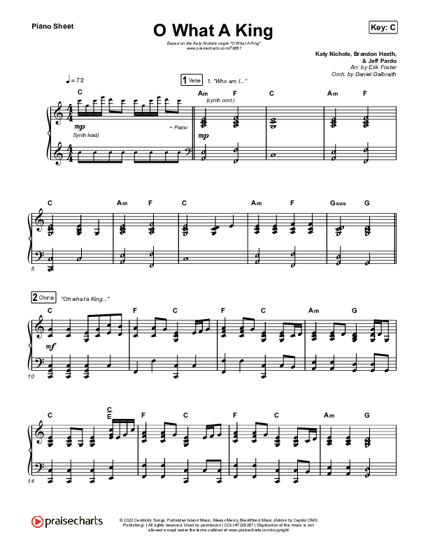 O What A King Piano Sheet (Katy Nichole)
