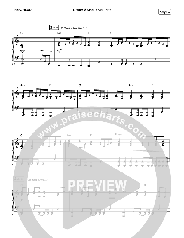 O What A King Piano Sheet (Katy Nichole)