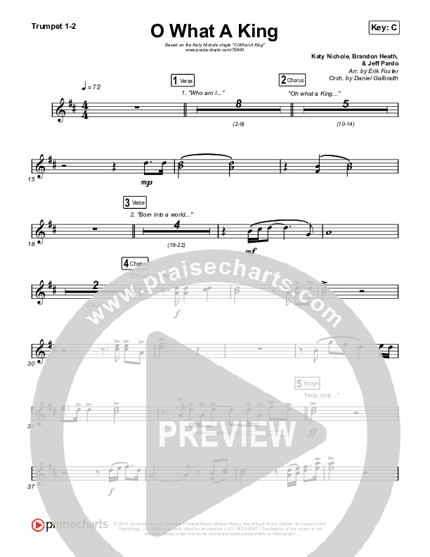 O What A King Trumpet Sheet Music PDF (Katy Nichole) PraiseCharts