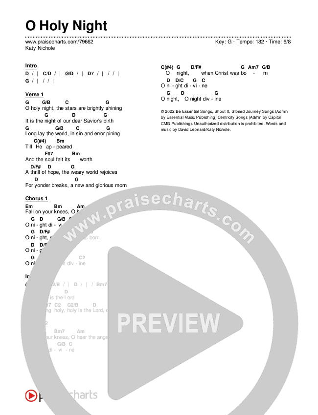 O Holy Night Chords & Lyrics (Katy Nichole)