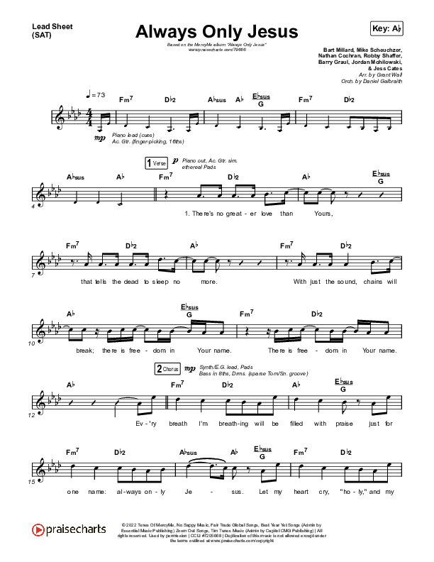 Always Only Jesus Lead Sheet (SAT) (MercyMe)