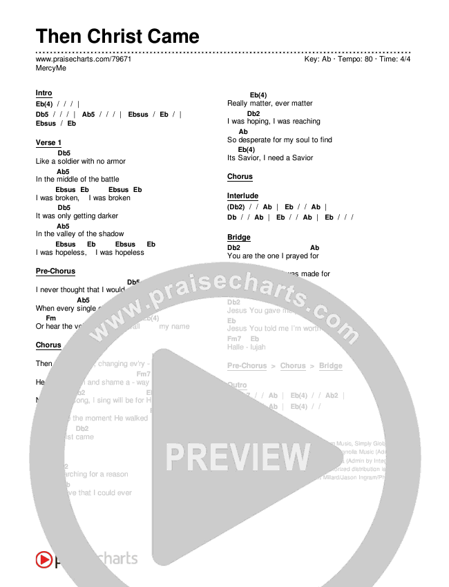 Then Christ Came  Chords & Lyrics (MercyMe)