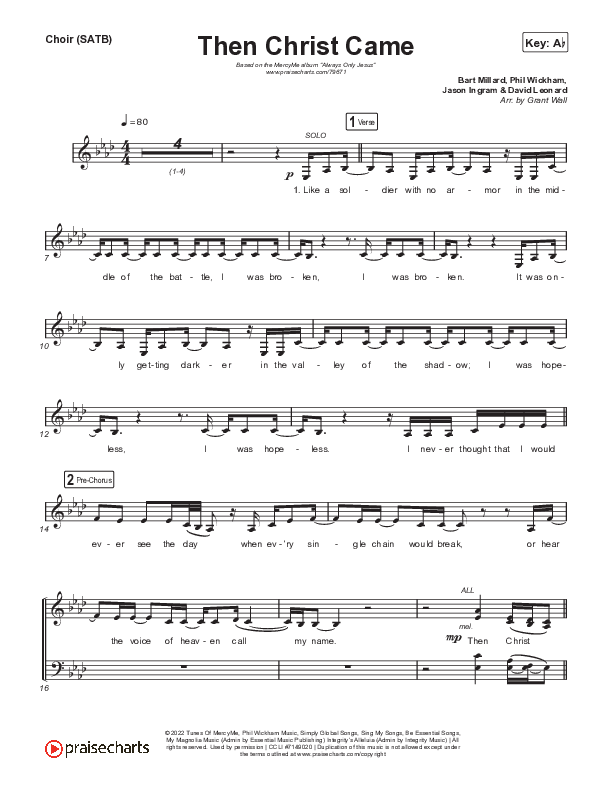 Then Christ Came  Choir Sheet (SATB) (MercyMe)