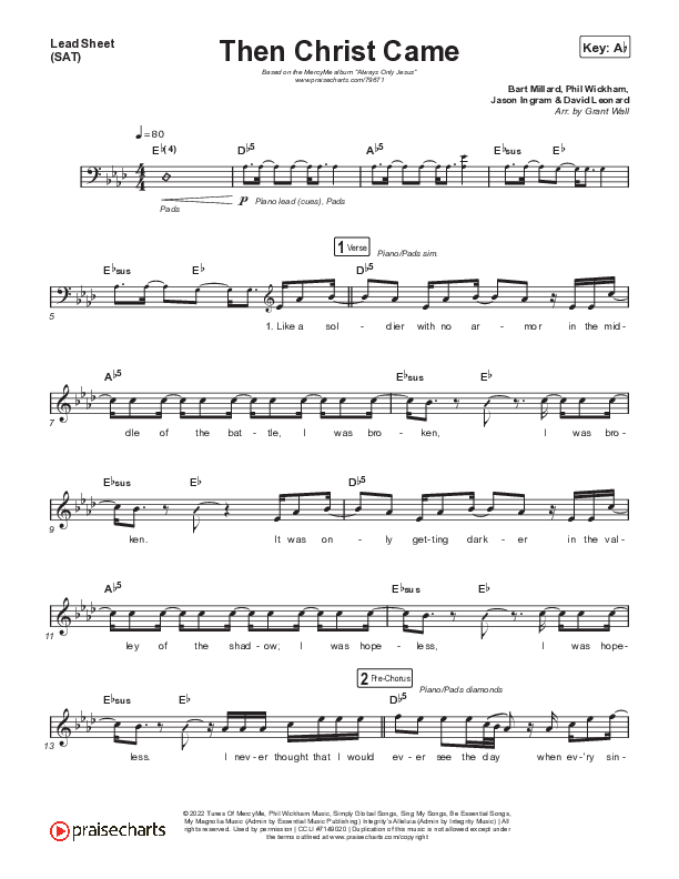 Then Christ Came Lead Sheet (SAT) (MercyMe)