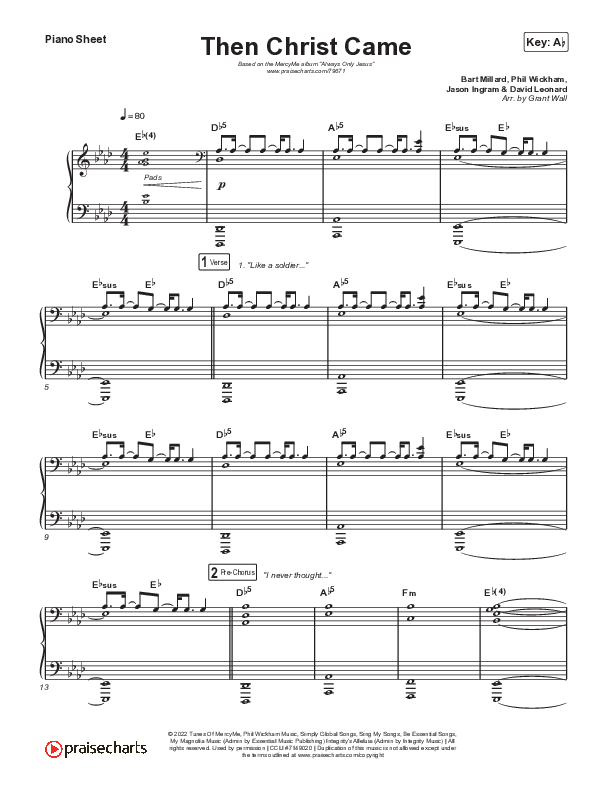 Then Christ Came  Piano Sheet (MercyMe)