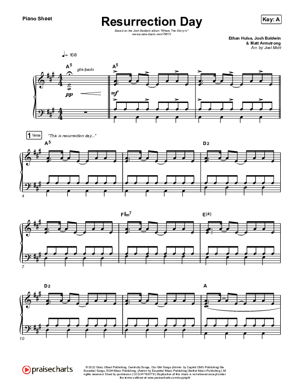 Resurrection Day Piano Sheet (Josh Baldwin)