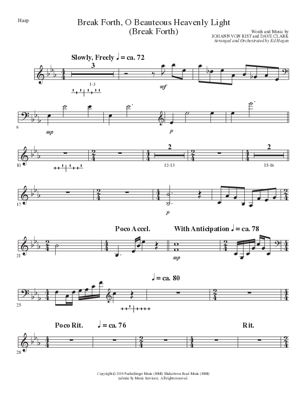Break Forth O Beauteous Heavenly Light (Break Forth) (Choral Anthem SATB) Harp (Lillenas Choral / Arr. Ed Hogan)