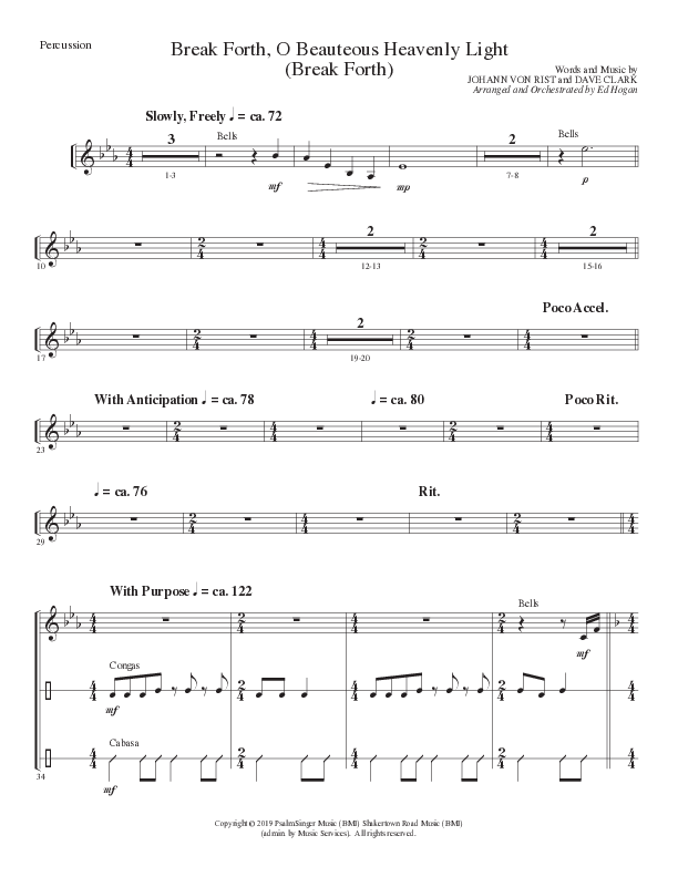 Break Forth O Beauteous Heavenly Light (Break Forth) (Choral Anthem SATB) Percussion (Lillenas Choral / Arr. Ed Hogan)