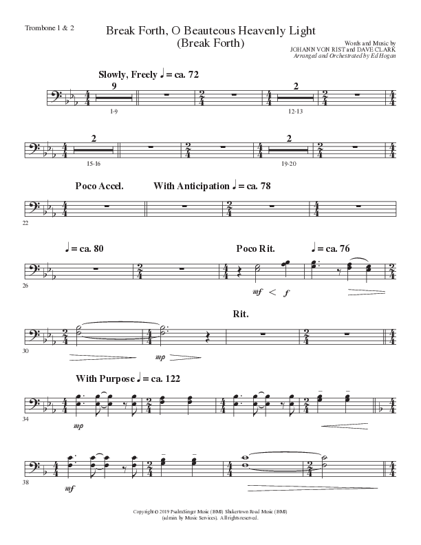 Break Forth O Beauteous Heavenly Light (Break Forth) (Choral Anthem SATB) Trombone 1/2 (Lillenas Choral / Arr. Ed Hogan)