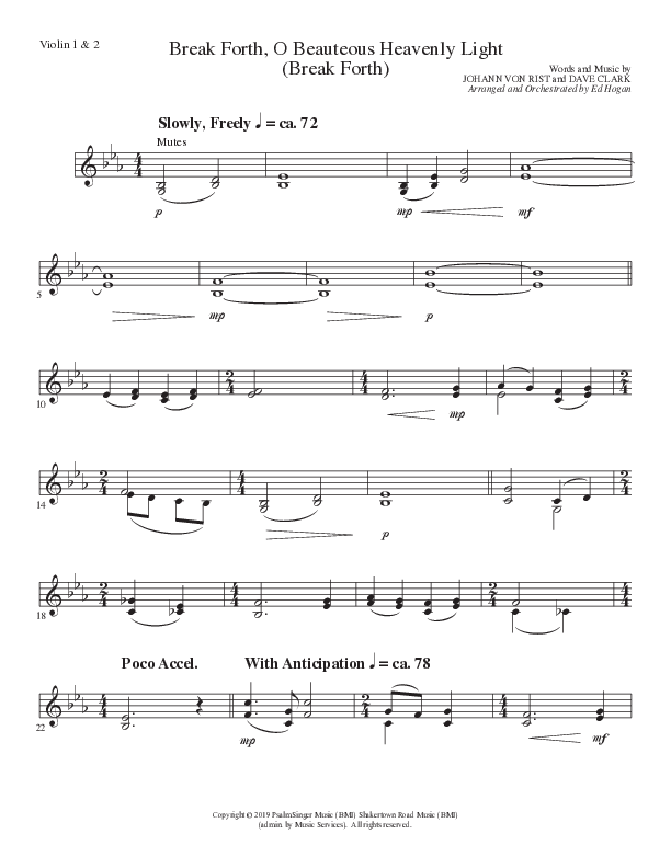 Break Forth O Beauteous Heavenly Light (Break Forth) (Choral Anthem SATB) Violin 1/2 (Lillenas Choral / Arr. Ed Hogan)