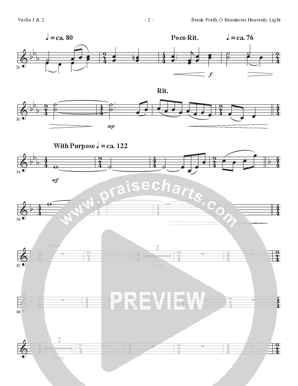 Break Forth O Beauteous Heavenly Light (Break Forth) (Choral Anthem SATB) Violin 1/2 (Lillenas Choral / Arr. Ed Hogan)
