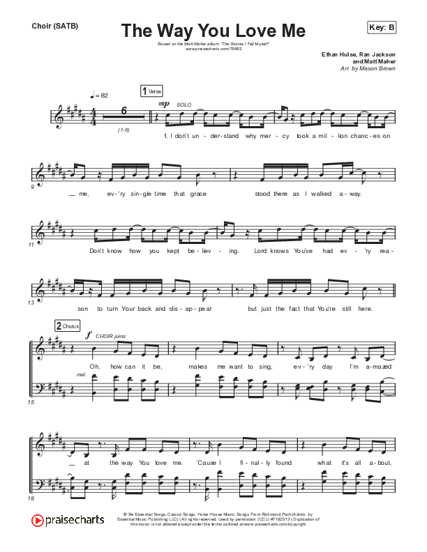 The Way You Love Me Choir Sheet (SATB) (Matt Maher)
