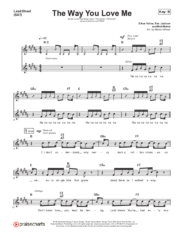 The Way You Love Me Lead Sheet (SAT) (Matt Maher)