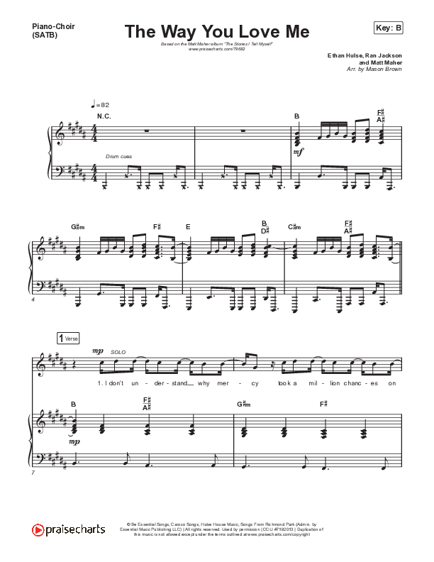 The Way You Love Me Piano/Vocal (SATB) (Matt Maher)