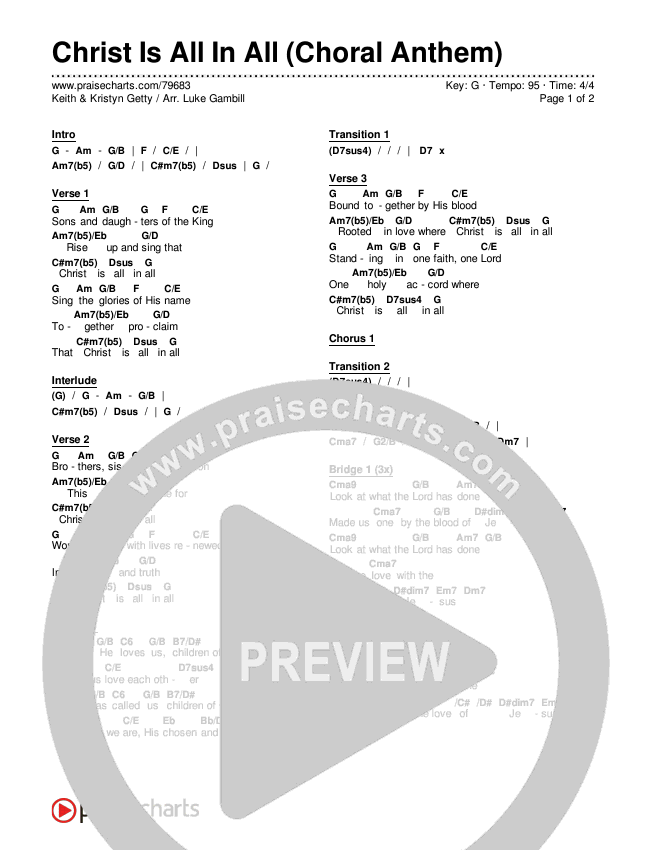 Christ Is All In All (Choral Anthem SATB) Chords & Lyrics (Keith & Kristyn Getty / Arr. Luke Gambill)