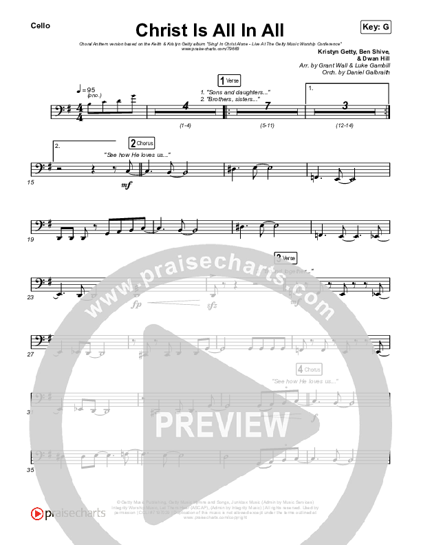 Christ Is All In All (Choral Anthem SATB) Cello (Keith & Kristyn Getty / Arr. Luke Gambill)