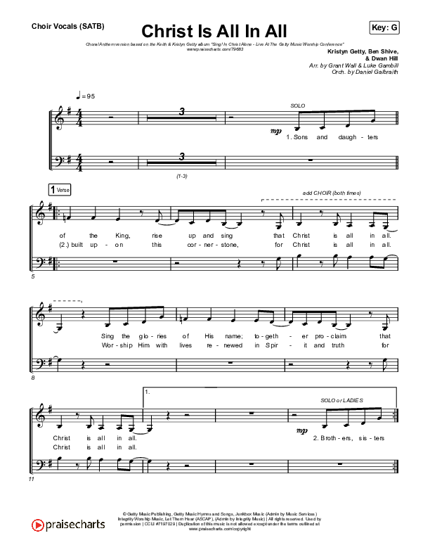 Christ Is All In All (Choral Anthem SATB) Choir Sheet (SATB) (Keith & Kristyn Getty / Arr. Luke Gambill)