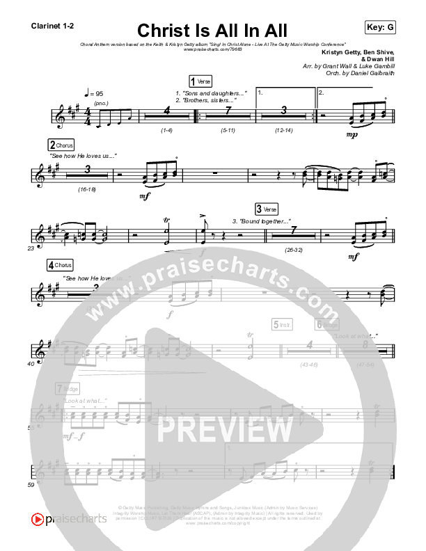 Christ Is All In All (Choral Anthem SATB) Clarinet 1,2 (Keith & Kristyn Getty / Arr. Luke Gambill)