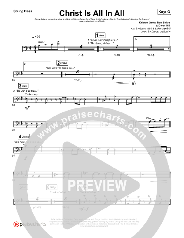 Christ Is All In All (Choral Anthem SATB) String Bass (Keith & Kristyn Getty / Arr. Luke Gambill)