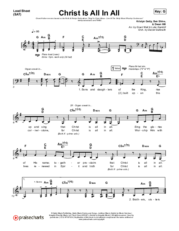 Christ Is All In All (Choral Anthem SATB) Lead Sheet (SAT) (Keith & Kristyn Getty / Arr. Luke Gambill)