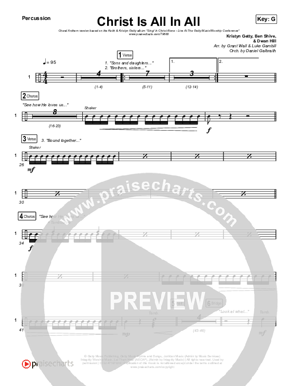 Christ Is All In All (Choral Anthem SATB) Percussion (Keith & Kristyn Getty / Arr. Luke Gambill)