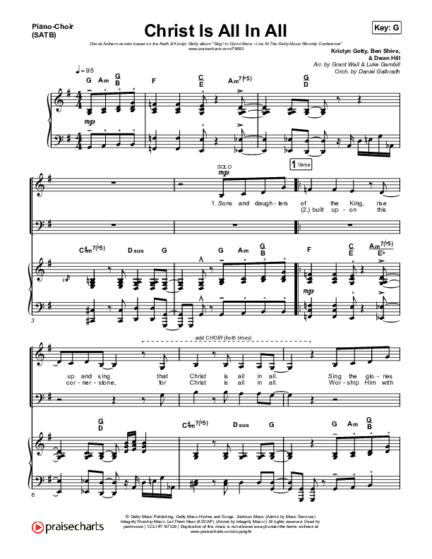 Christ Is All In All (Choral Anthem SATB) Piano/Vocal (SATB) (Keith & Kristyn Getty / Arr. Luke Gambill)