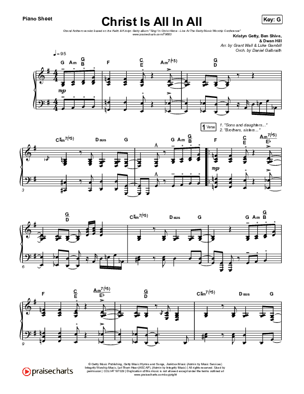 Christ Is All In All (Choral Anthem SATB) Piano Sheet (Keith & Kristyn Getty / Arr. Luke Gambill)