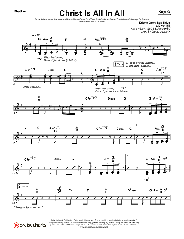 Christ Is All In All (Choral Anthem SATB) Rhythm Chart (Keith & Kristyn Getty / Arr. Luke Gambill)
