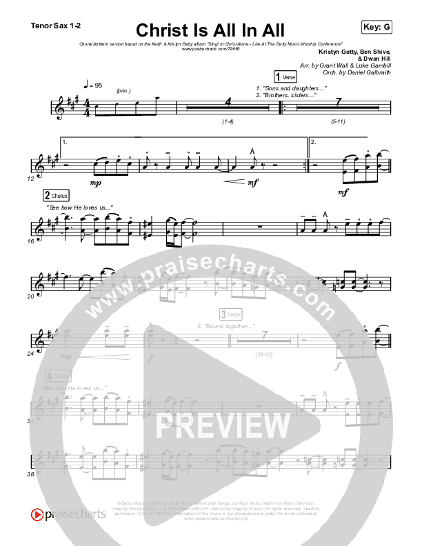 Christ Is All In All (Choral Anthem SATB) Tenor Sax 1,2 (Keith & Kristyn Getty / Arr. Luke Gambill)