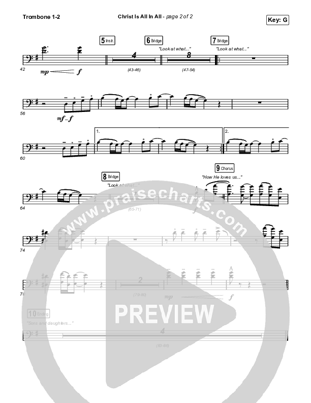 Christ Is All In All (Choral Anthem SATB) Trombone 1,2 (Keith & Kristyn Getty / Arr. Luke Gambill)