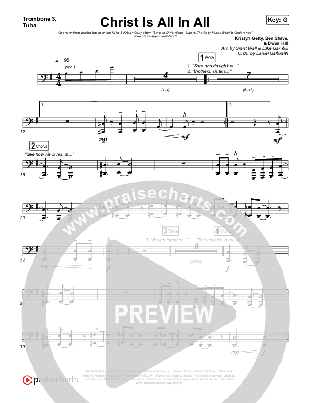 Christ Is All In All (Choral Anthem SATB) Trombone 1,2 (Keith & Kristyn Getty / Arr. Luke Gambill)