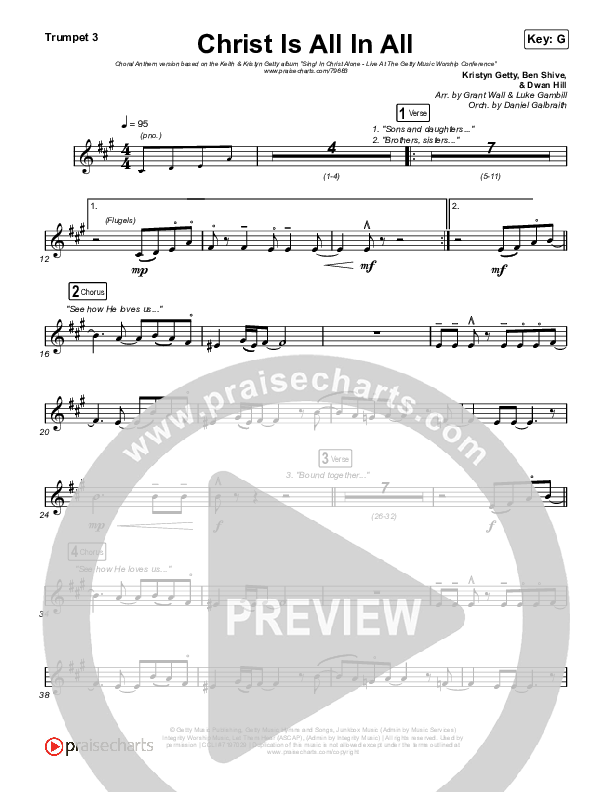 Christ Is All In All (Choral Anthem SATB) Trumpet 1,2 (Keith & Kristyn Getty / Arr. Luke Gambill)