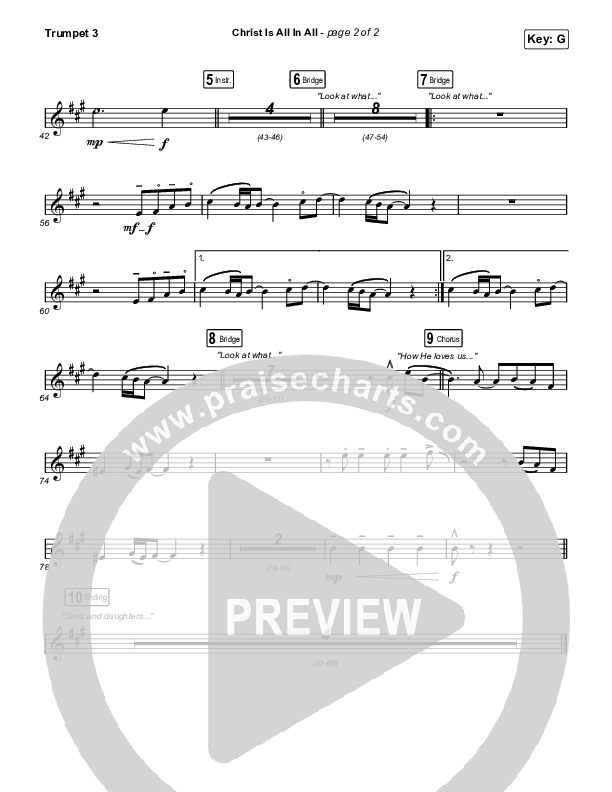 Christ Is All In All (Choral Anthem SATB) Trumpet 3 (Keith & Kristyn Getty / Arr. Luke Gambill)