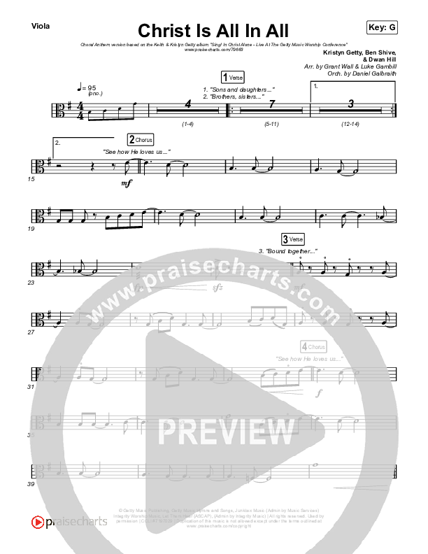 Christ Is All In All (Choral Anthem SATB) Viola (Keith & Kristyn Getty / Arr. Luke Gambill)