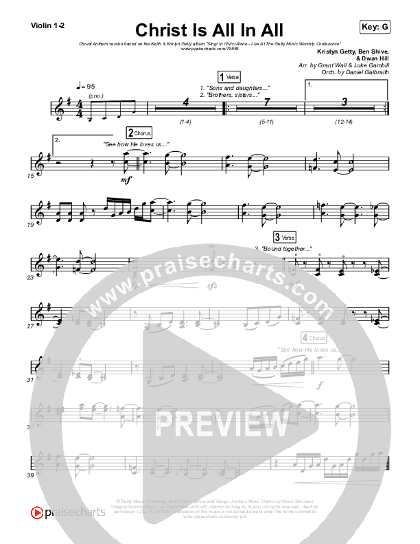 Christ Is All In All (Choral Anthem SATB) String Pack (Keith & Kristyn Getty / Arr. Luke Gambill)