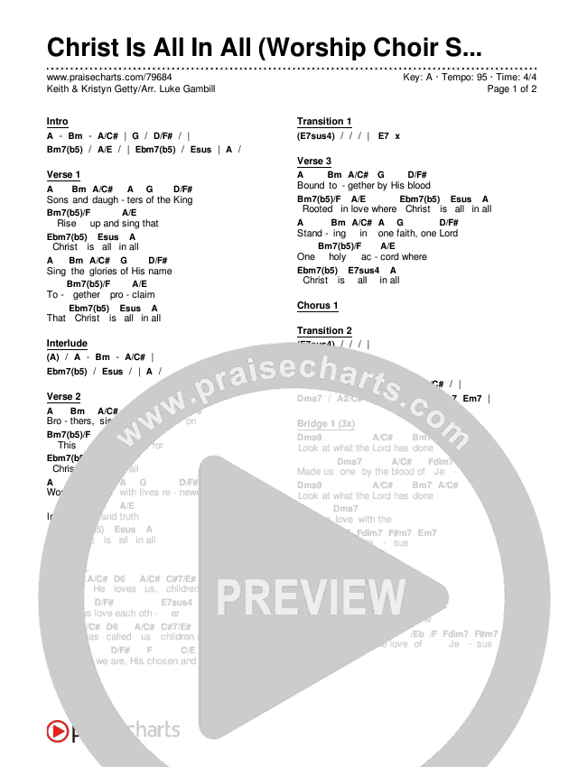 Christ Is All In All (Worship Choir SAB) Chords & Lyrics (Keith & Kristyn Getty / Arr. Luke Gambill)