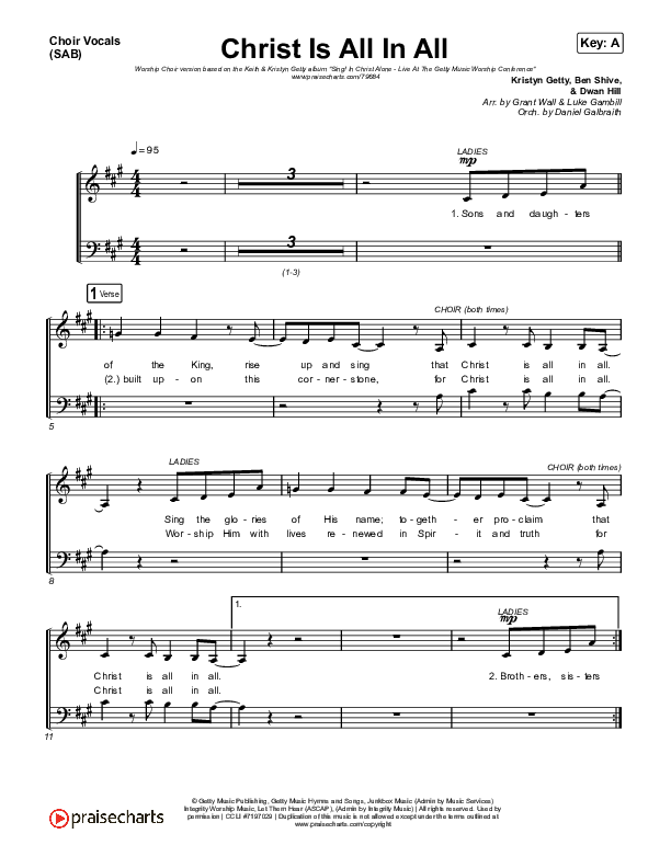 Christ Is All In All (Worship Choir SAB) Choir Sheet (SAB) (Keith & Kristyn Getty / Arr. Luke Gambill)
